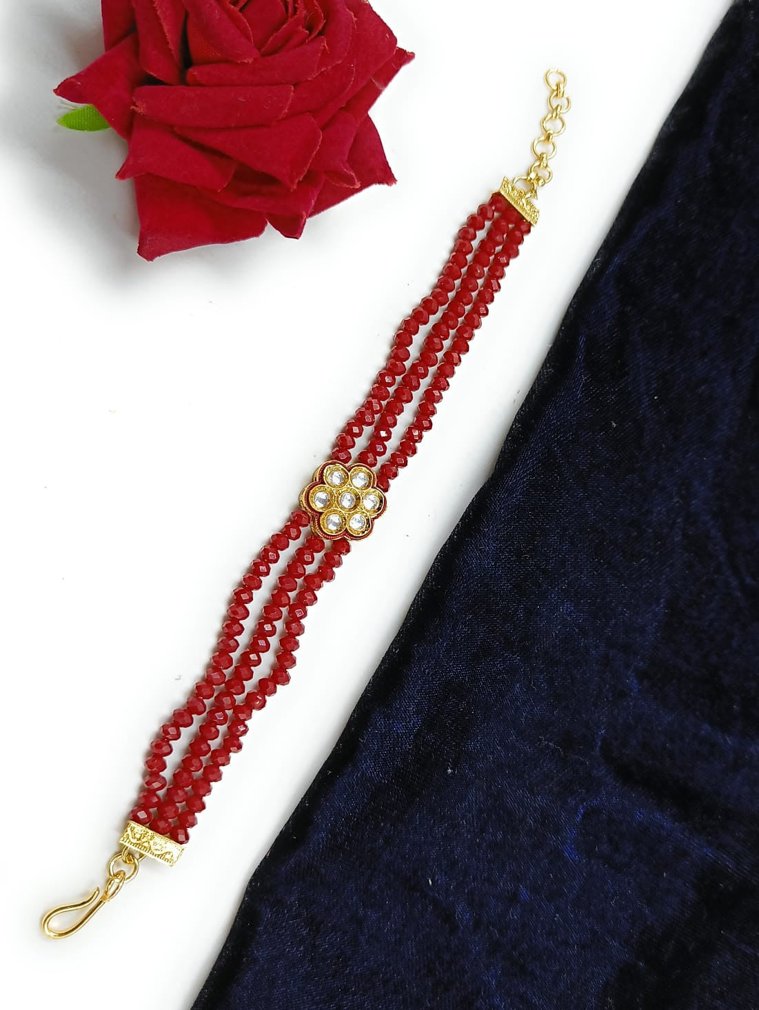 Sparkling Rhythm Kundan Adjustable Bracelet for Women and Girls