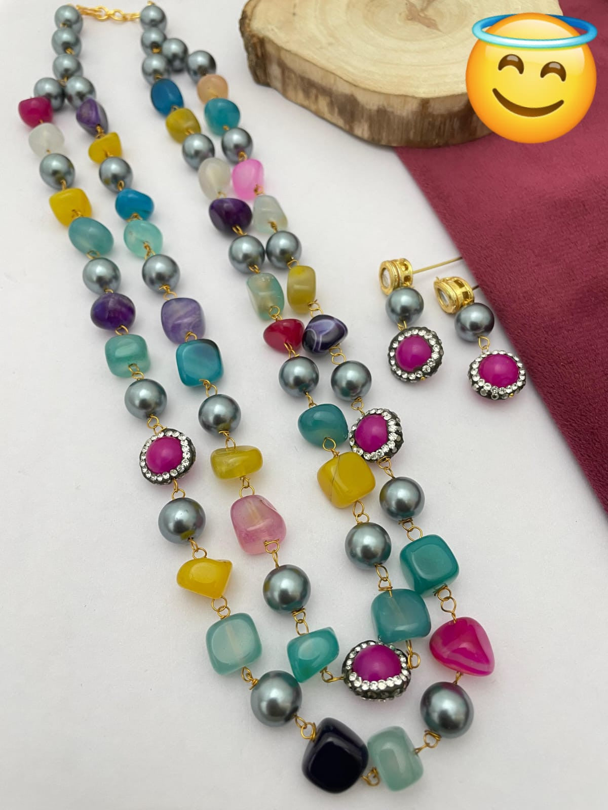 Beautiful Semiprecious stone mala set (multicolour)