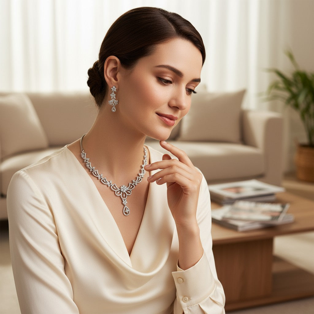 Premium American Diamond Necklace Set for Parties & Weddings (TC0003)