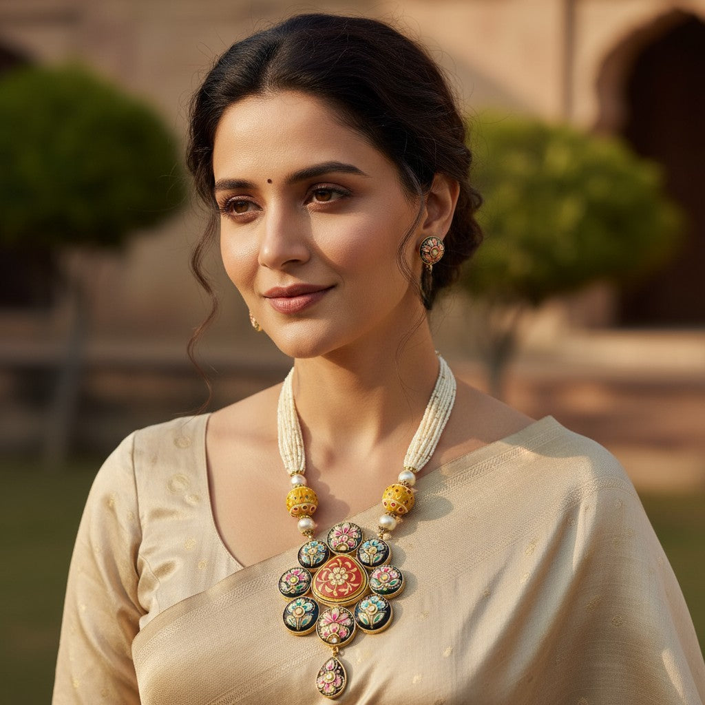 Meenakari Royal Semiprecious Stone Necklace Set (TC0041)