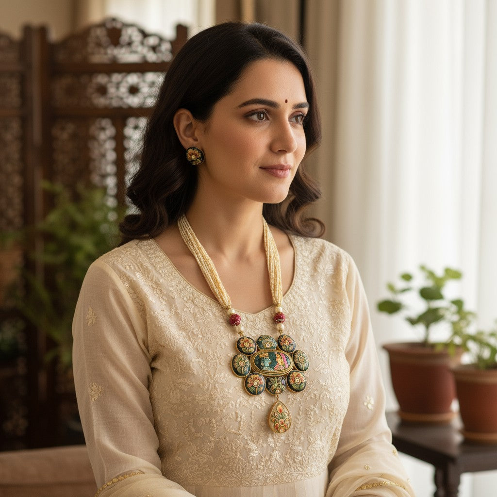 Handcrafted Royal Meenakari Semi-Precious Necklace Set (TC0043)