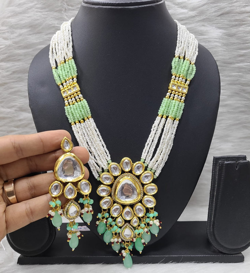 Fine Touch Kundan Mint Green long necklace set (K56)