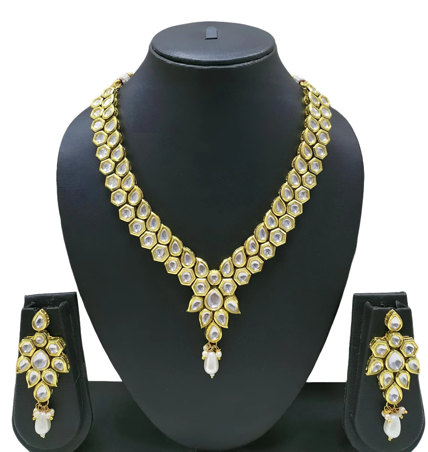 NS454 White Kundan Necklace Earring Jewellery Set