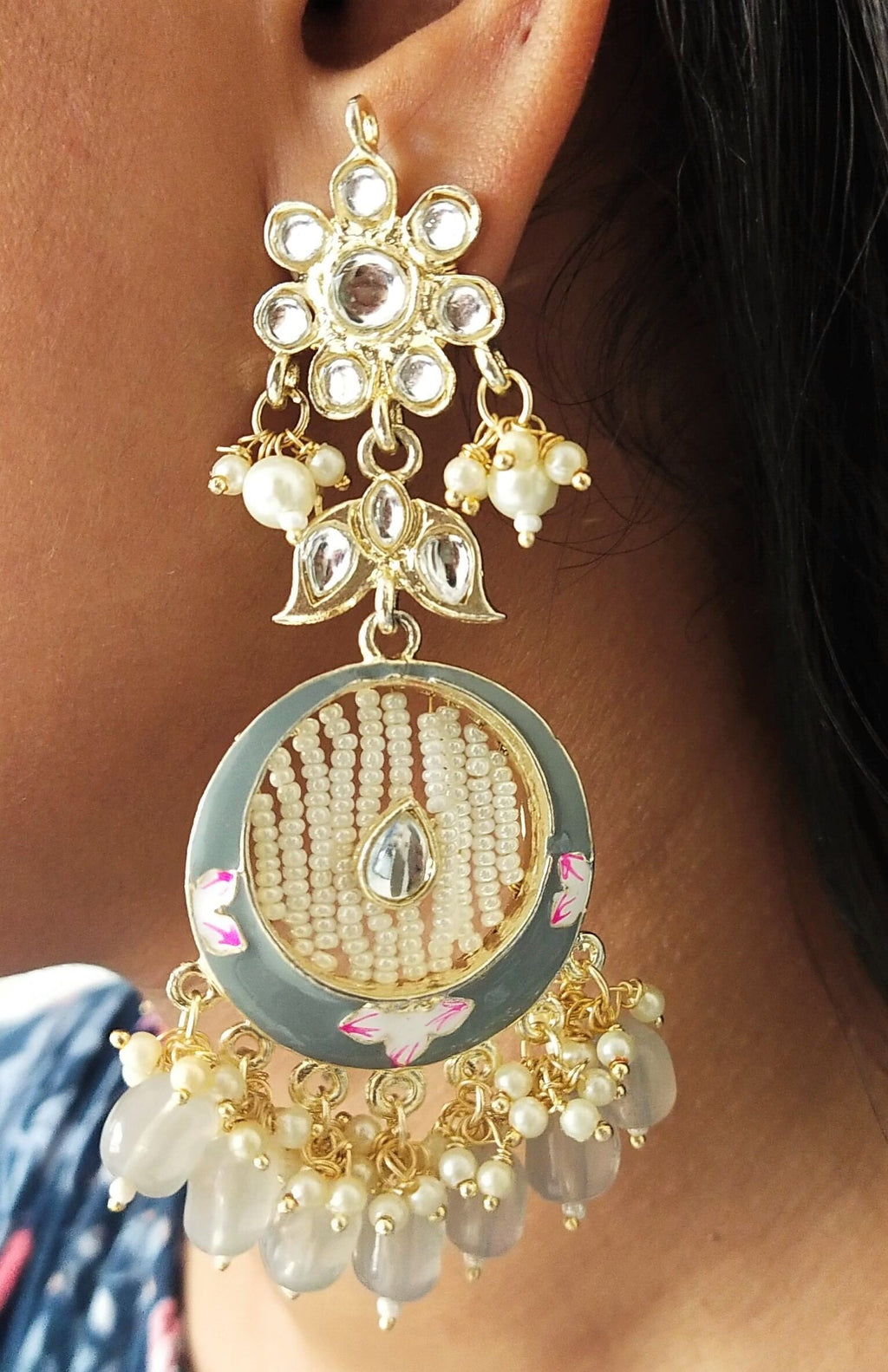 Kundan Meenakari Earring (ER66 GREY)