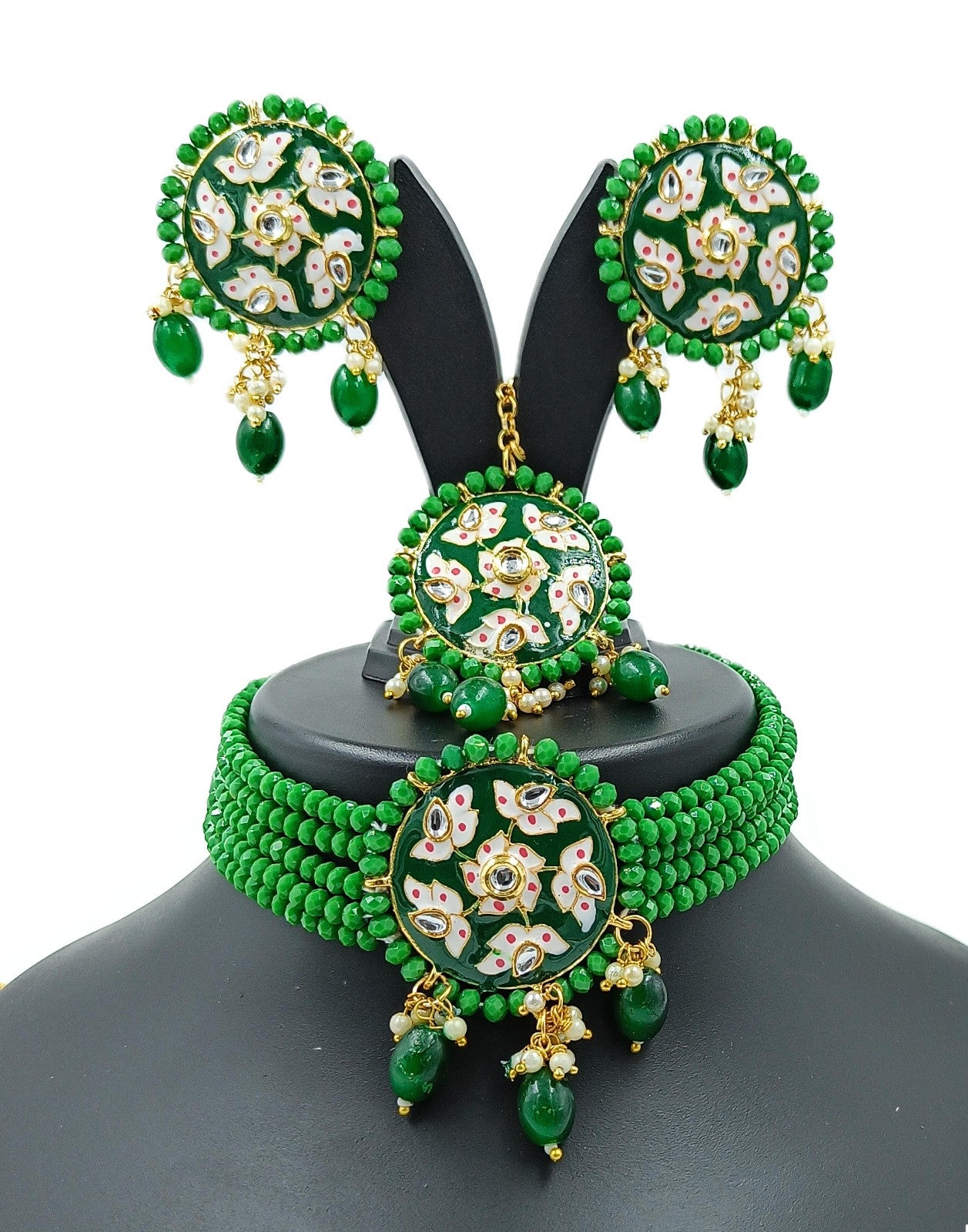 Ethereal Feel Meenakari Choker set (Green)