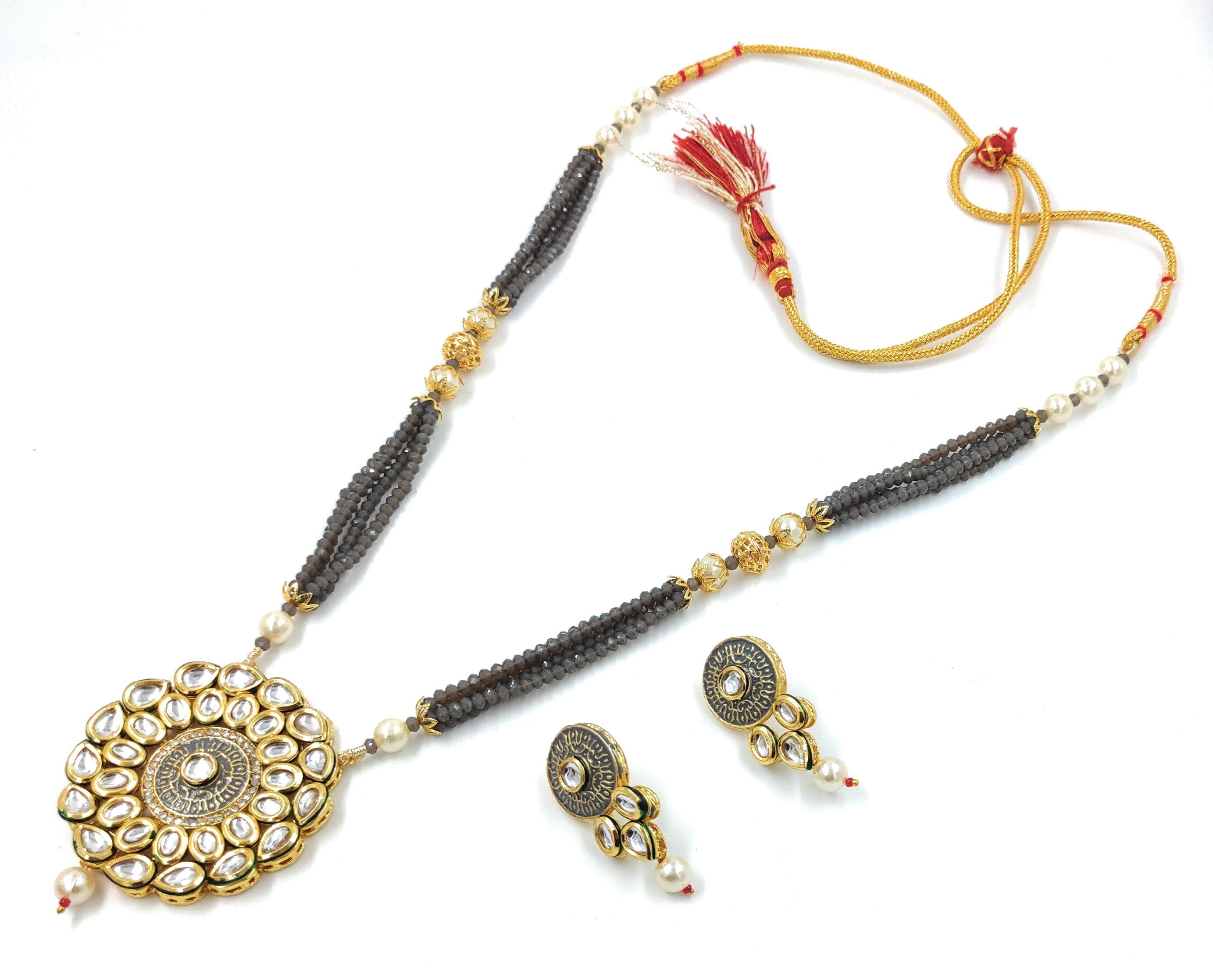 Kundan Long Necklace Set (K2 GREY)