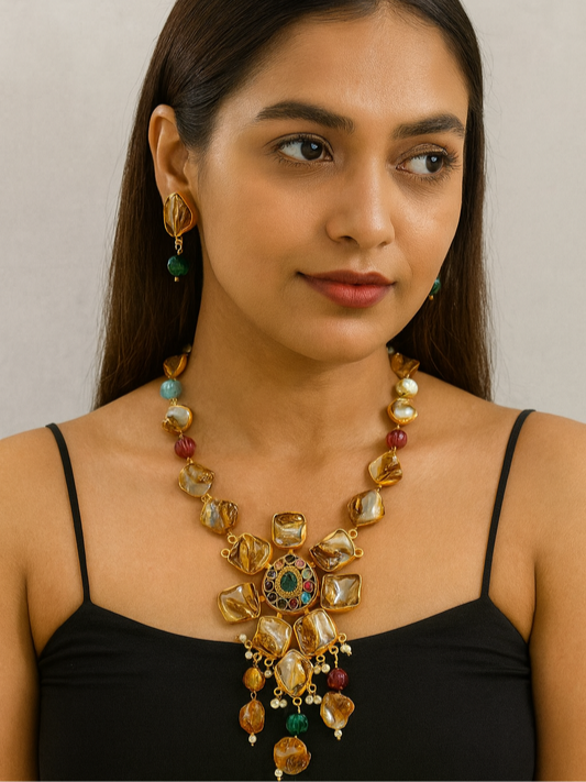 Vintage Detail Stone Necklace set