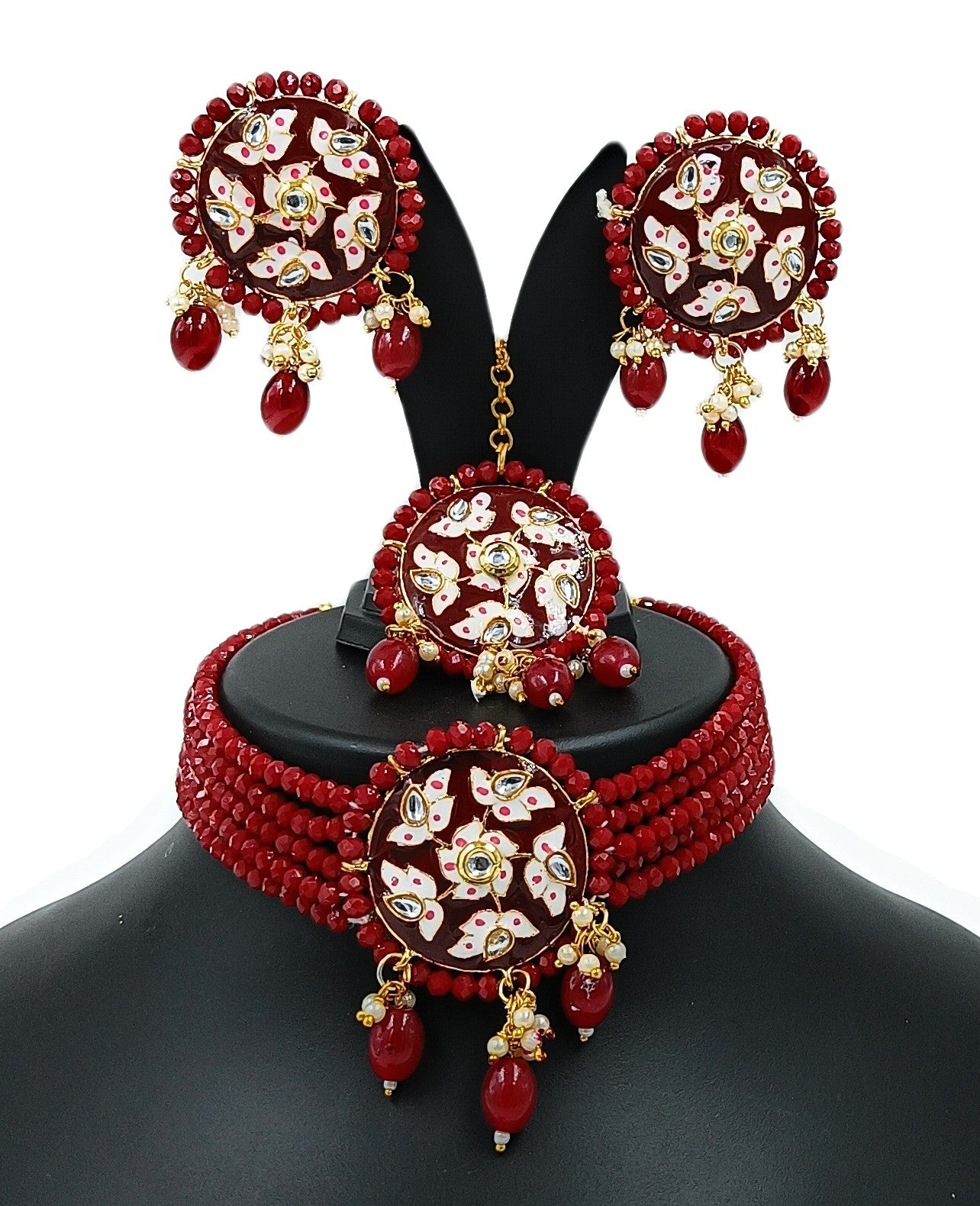Posh Glow Meenakari choker set (Maroon)