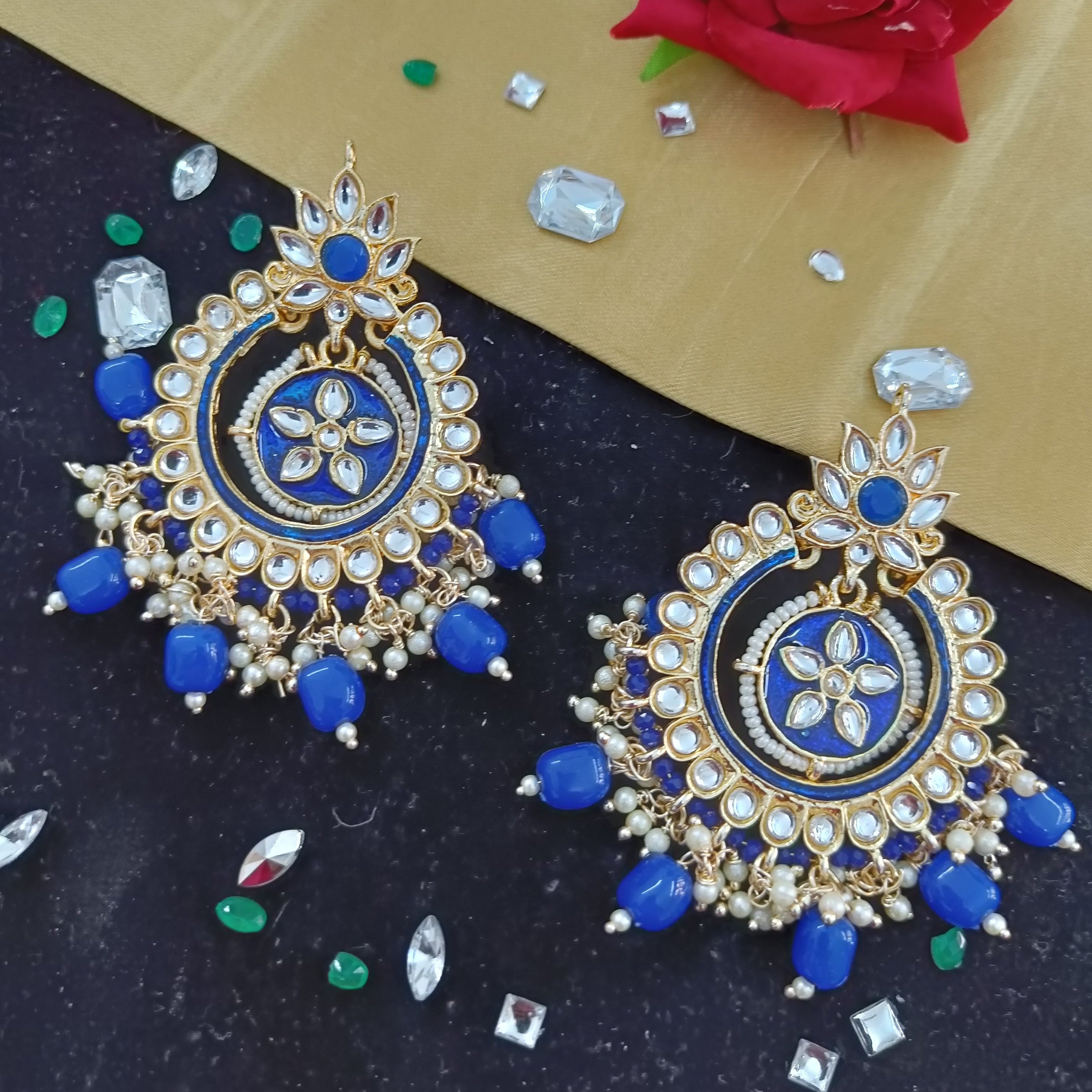 Meenakari Earring (ER69 BLUE) - Earrings Artificial from Knight Angel Jewels