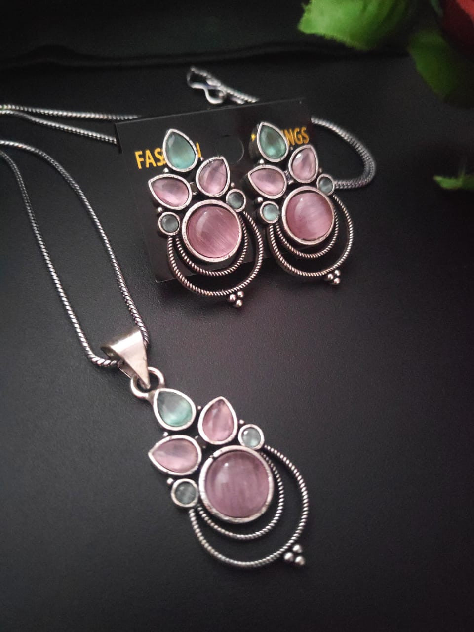 Brilliant Shade Classy Oxidise Pendant Necklace Set