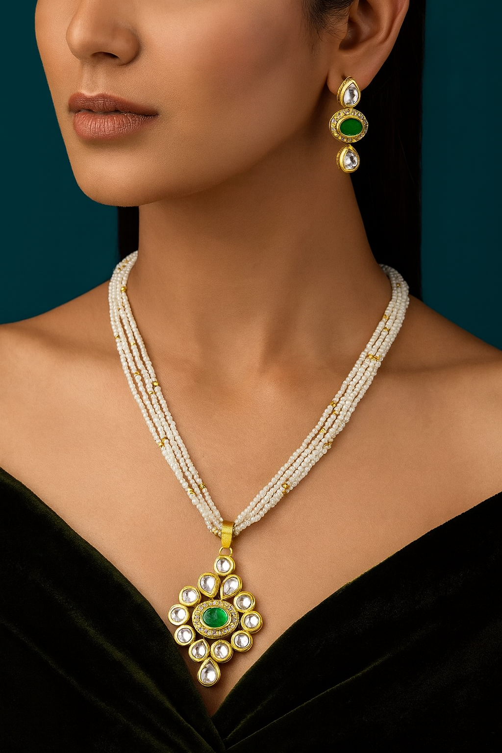 Royal Symphony Kundan Pendant with necklace earring set