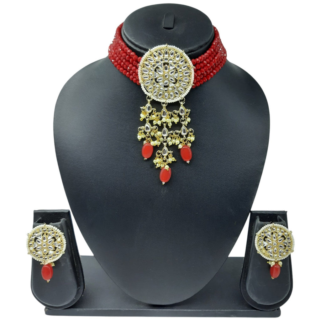 NS46 RED Kundan Necklace Earring Jewellery Set