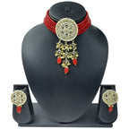 NS46 RED Kundan Necklace Earring Jewellery Set