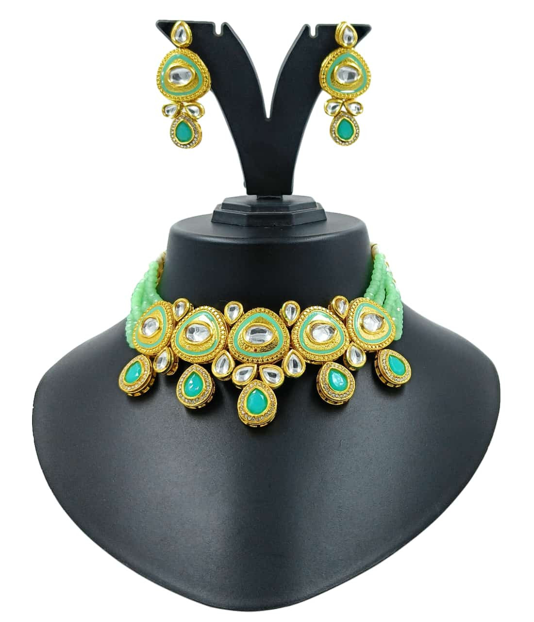 Earthy Sheen Royal Kundan Necklace Set (MintGreen)