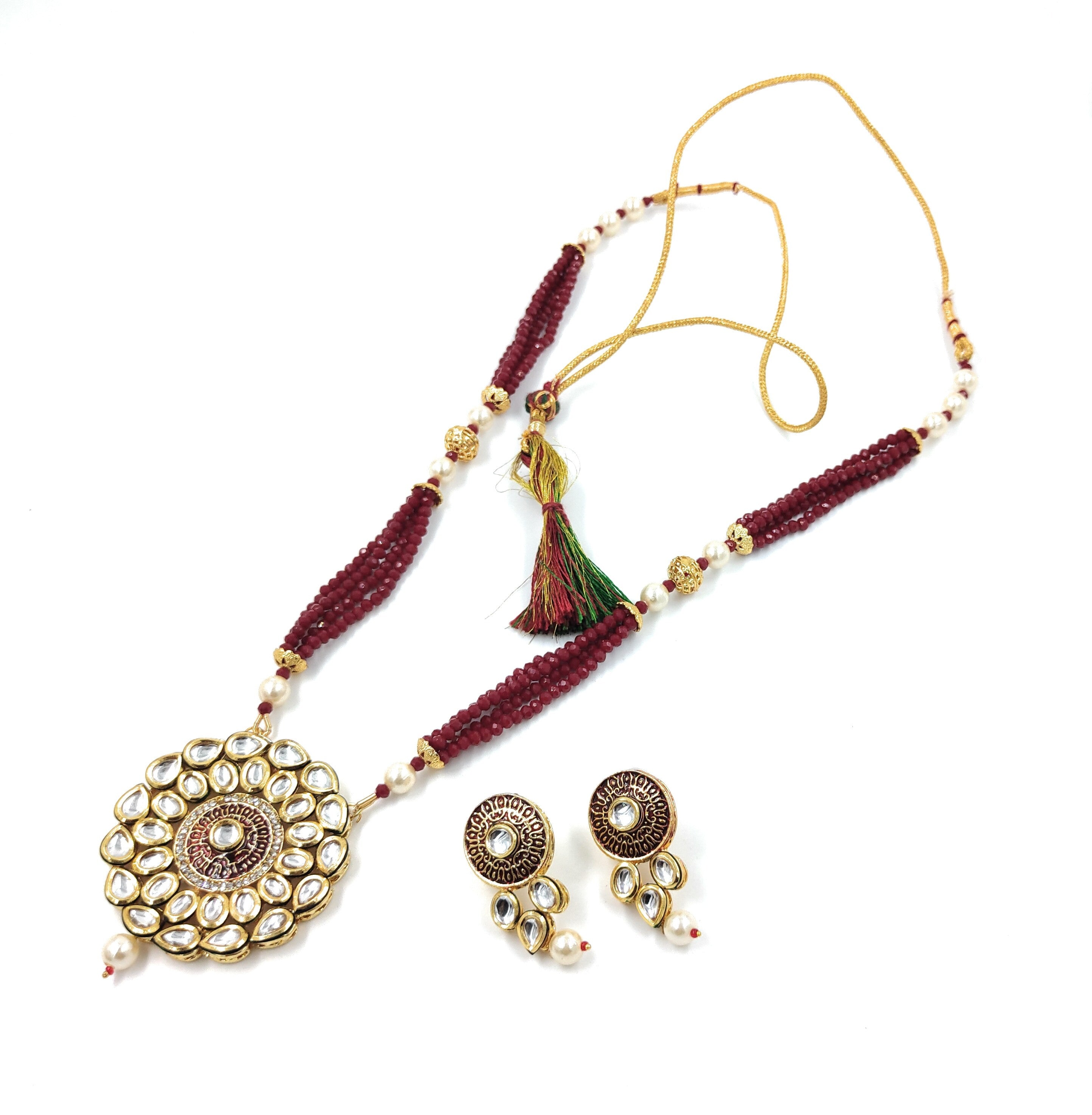 Kundan Long Necklace Set (K2 MAROON)