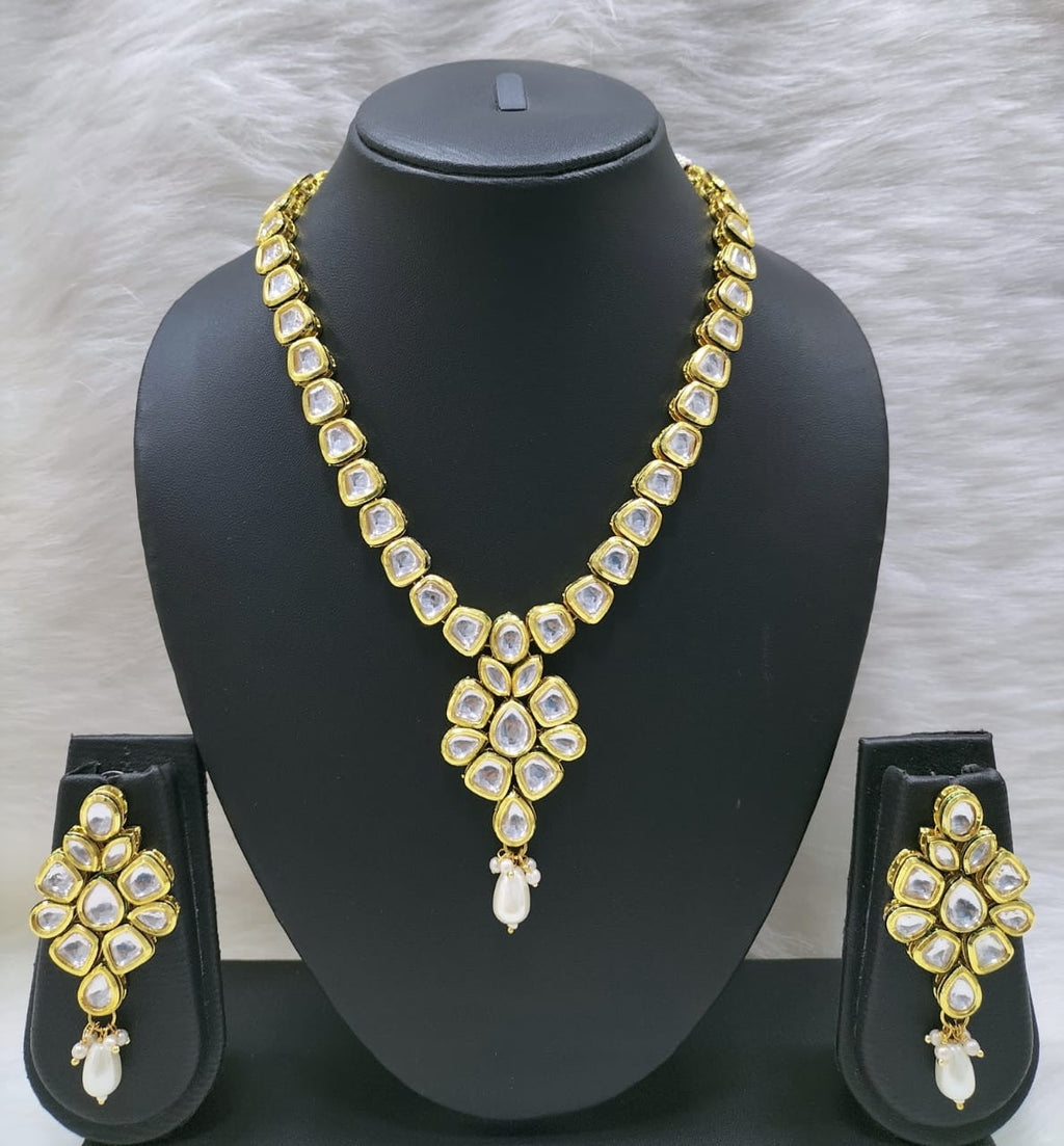 NS453 White Kundan Necklace Earring Jewellery Set