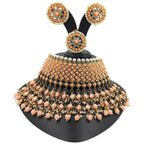 NS63 PEACH Kundan Necklace Earring Jewellery Set