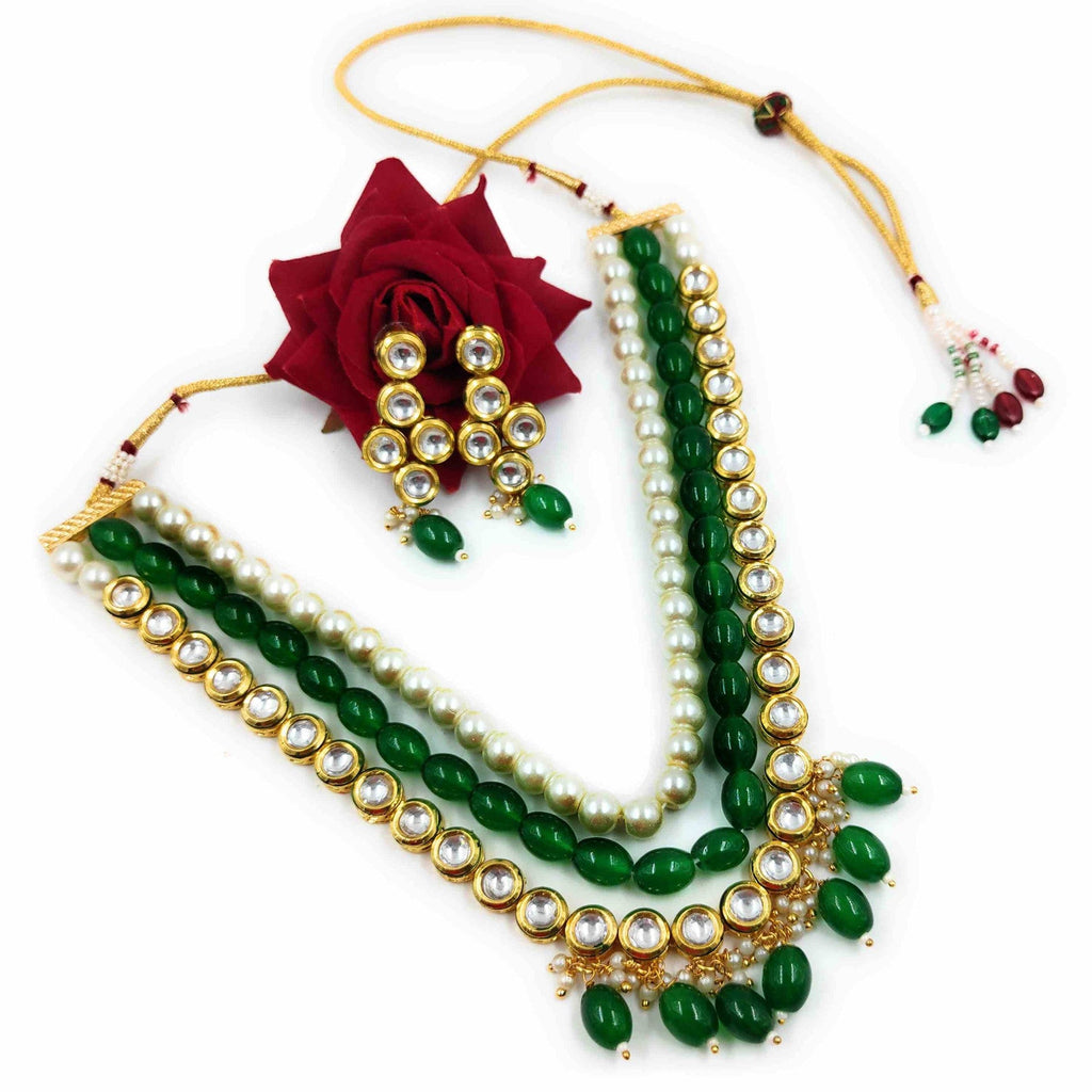 NS501 Green Kundan Necklace Earring Jewellery Set