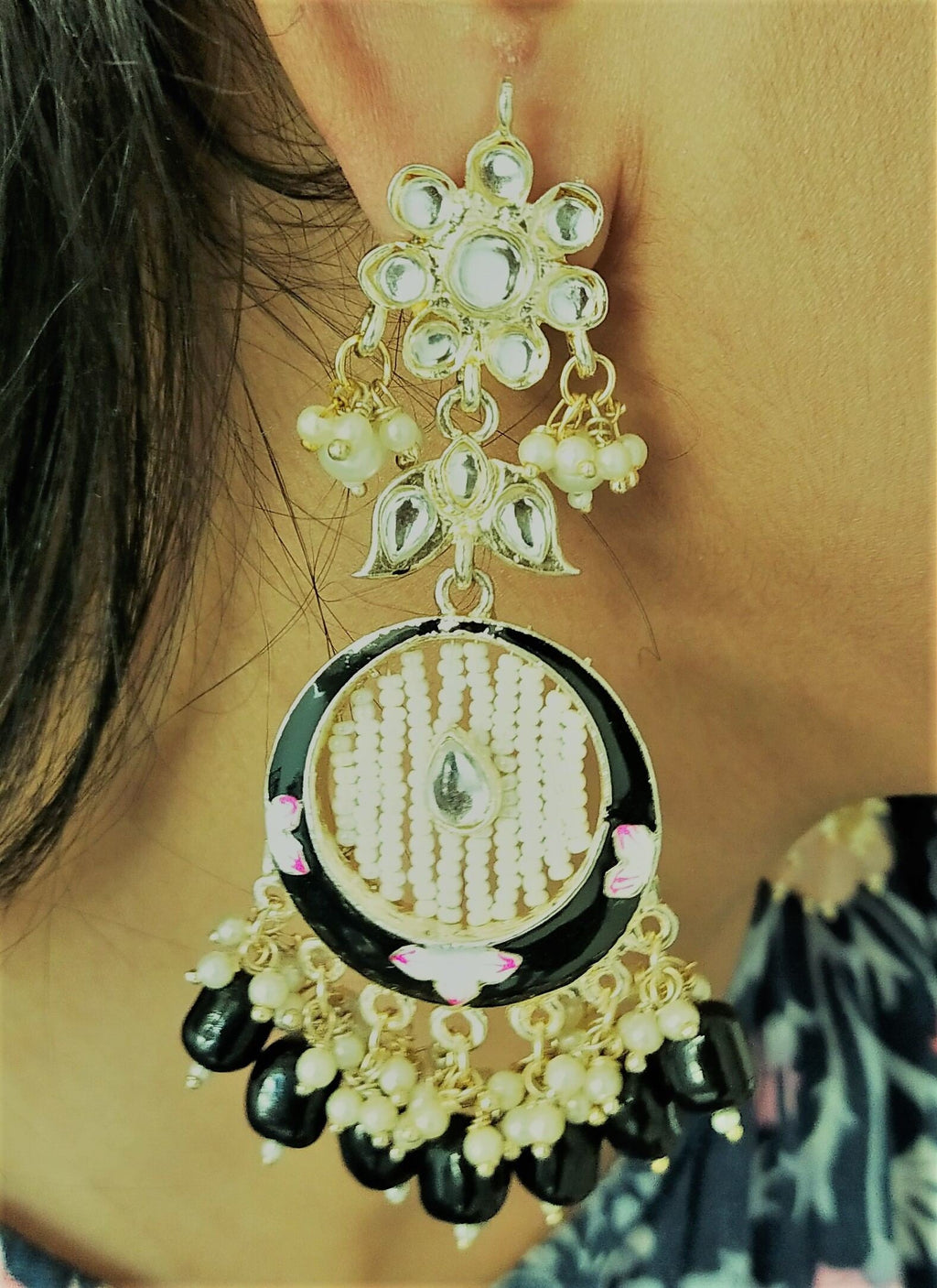 Kundan Meenakari Earring (ER66 BLACK)