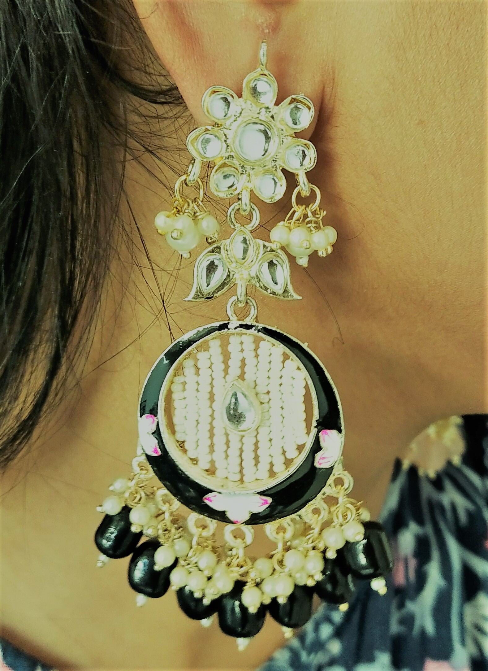 Kundan Meenakari Earring (ER66 BLACK)