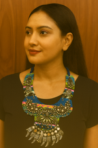 Graceful Classy Blue Handmade Navratri oxidised fabric fusion jewellery