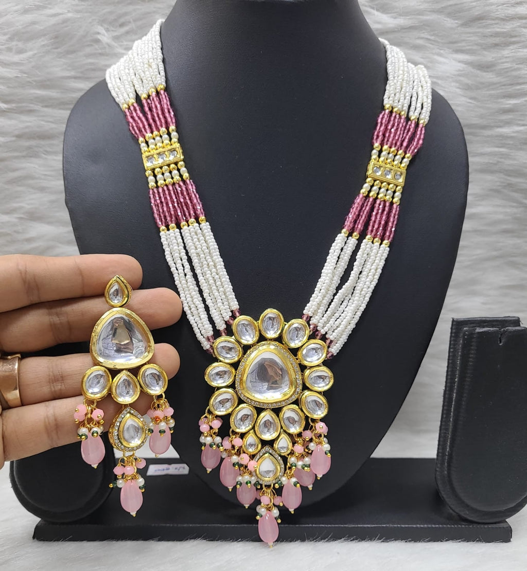 Elegance Kundan Baby Pink long necklace set (K56)