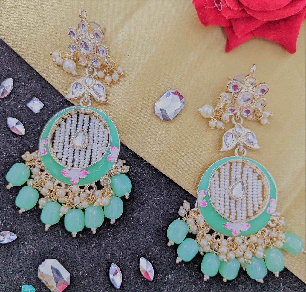 Kundan Meenakari Earring (ER66 PEACH) - Earrings Artificial from Knight Angel Jewels