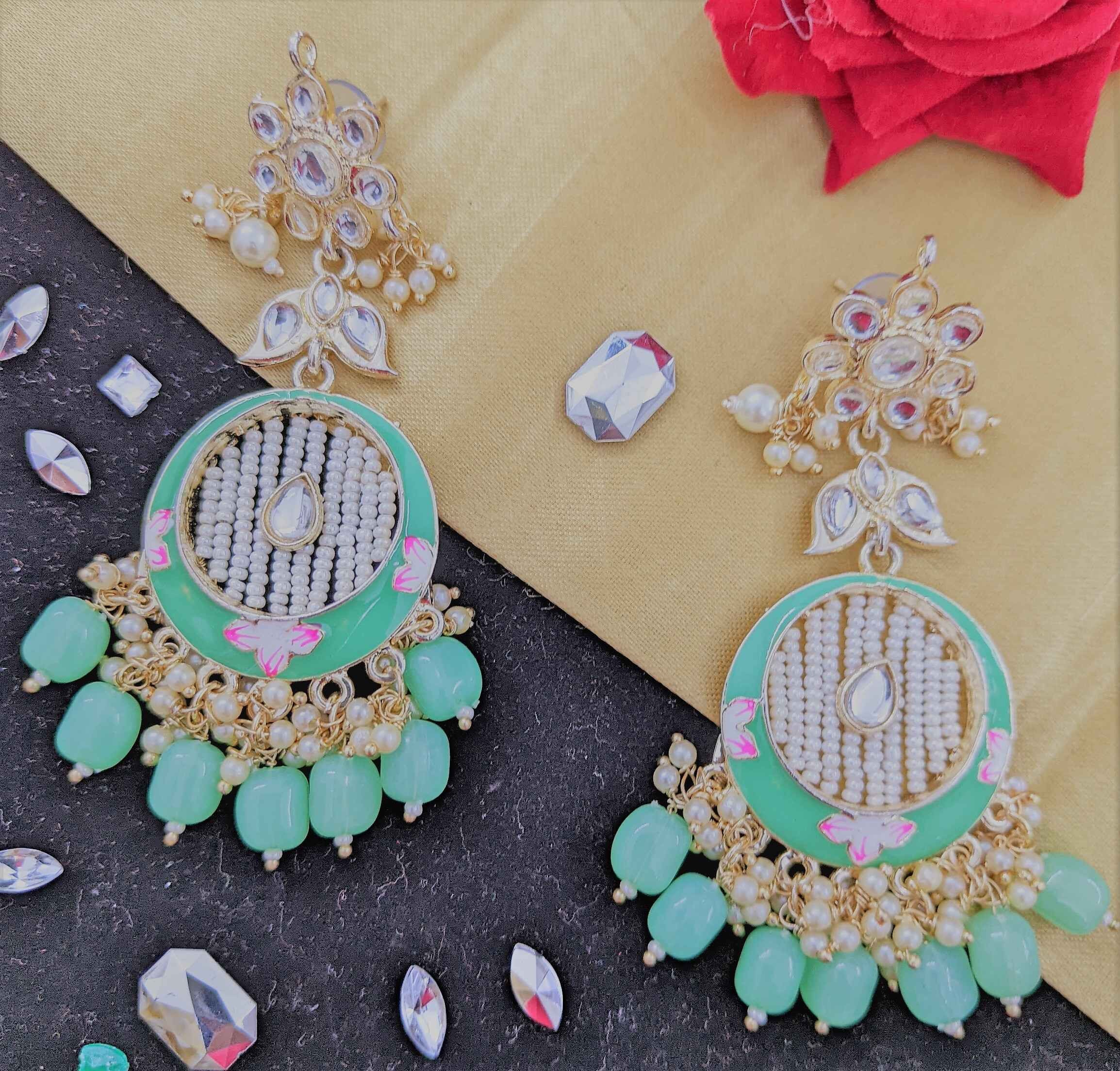 Kundan Meenakari Earring (ER66 PEACH) - Earrings Artificial from Knight Angel Jewels