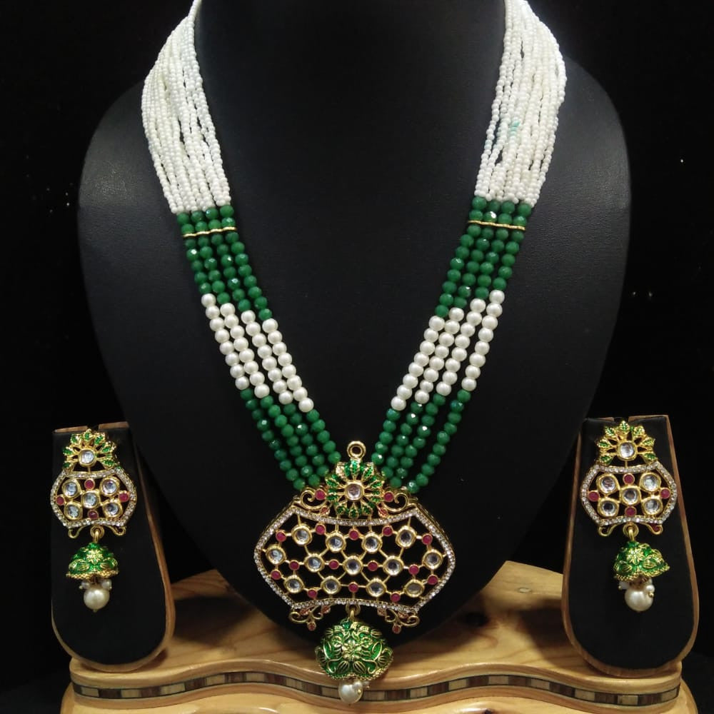 Earthy Charm Kundan Pendant Necklace Set (Green)