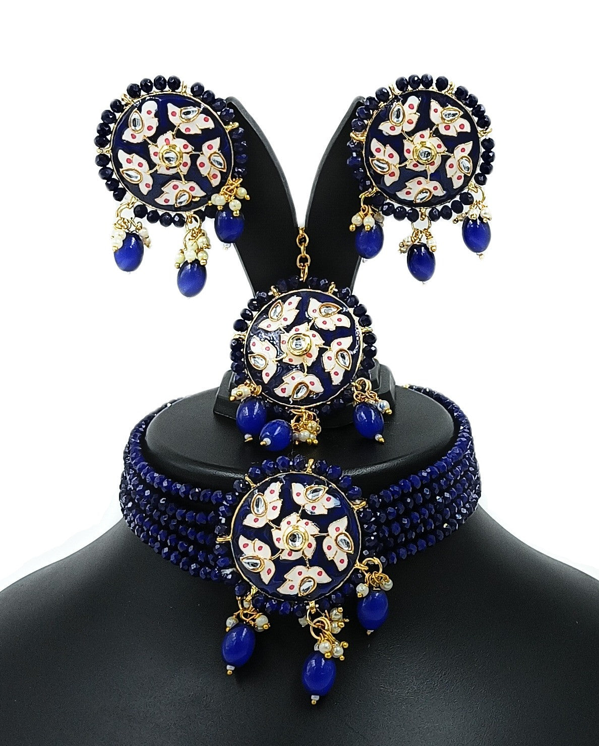 Luxurious Gleam Meenakari choker set (Blue)