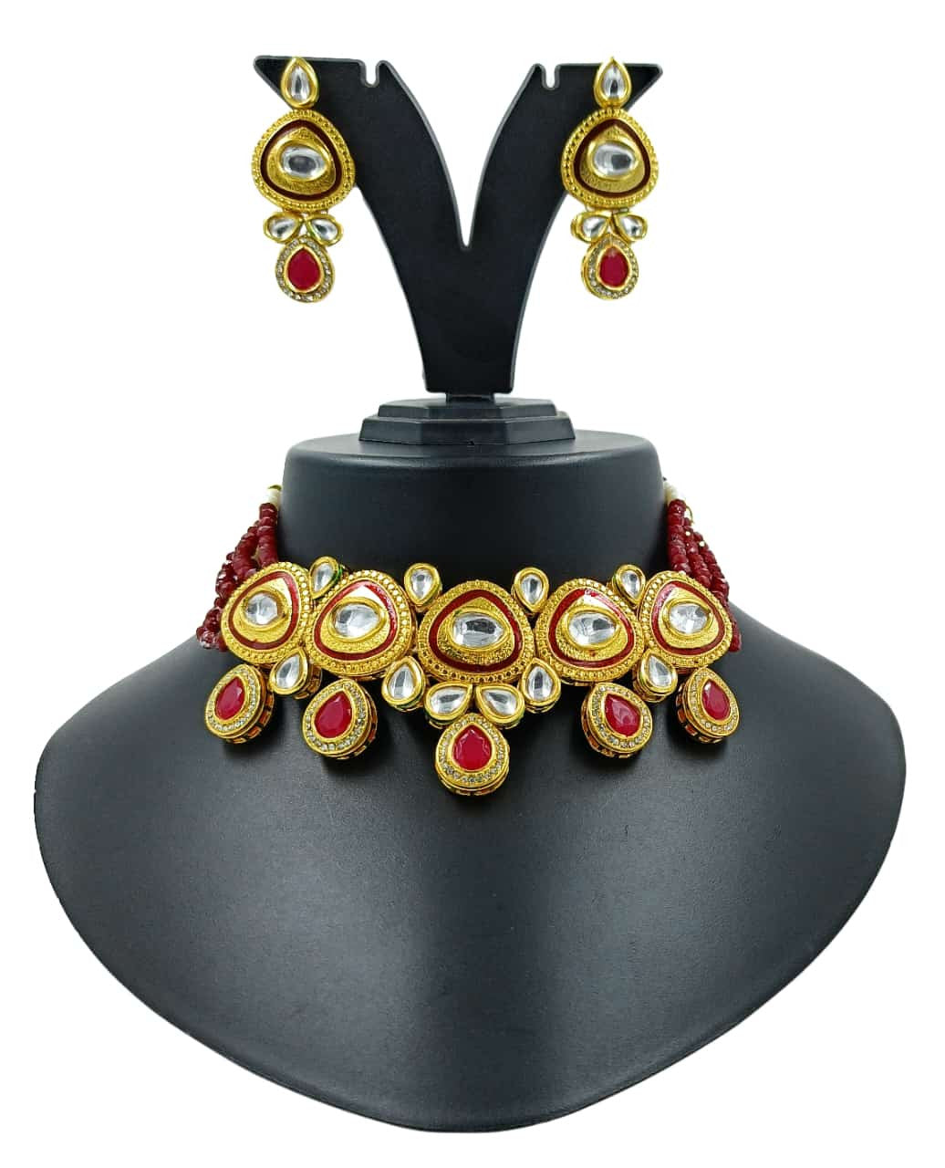 Graceful Rhythm Royal Kundan Necklace Set (Maroon)
