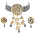 NS46 GREY Kundan Necklace Earring Jewellery Set