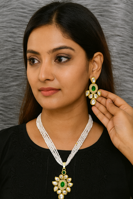 Sparkling Vibe Kundan Pendant necklace earring set