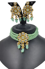 NS613 Mint Green Kundan Necklace Earring Jewellery Set