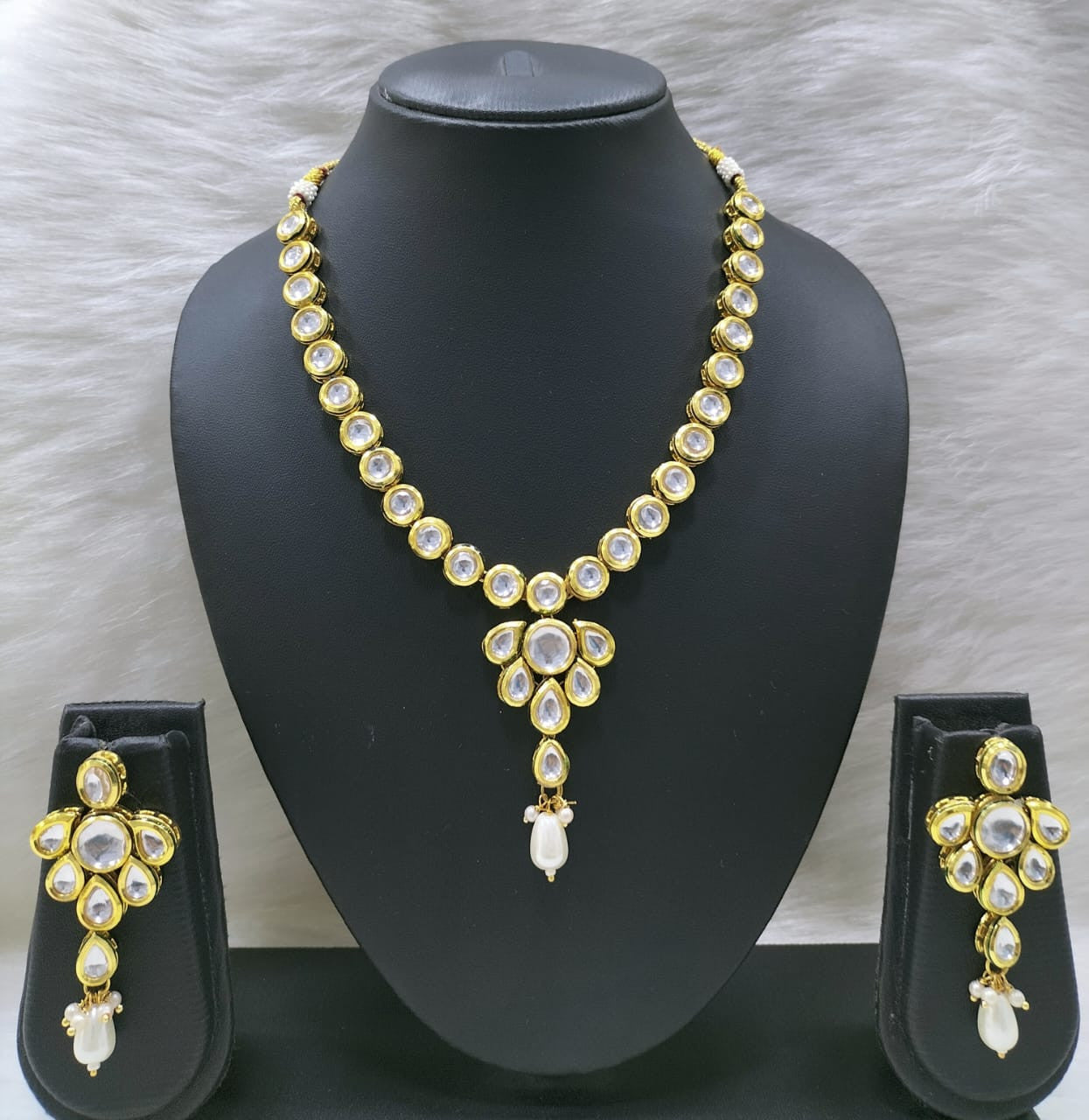 NS452 White Kundan Necklace Earring Jewellery Set