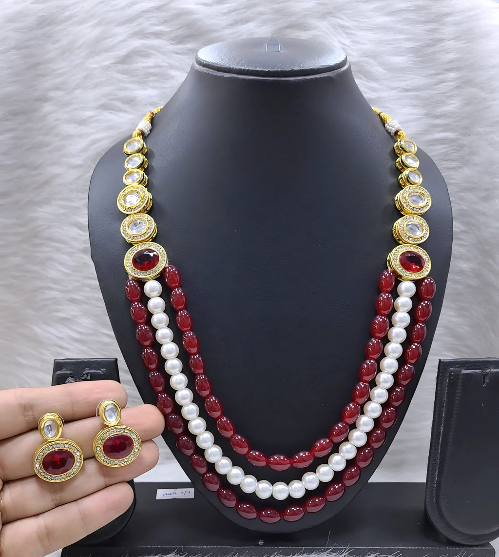 NS682 RED Kundan Necklace Earring Jewellery Set