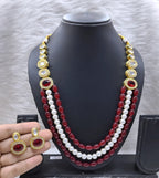 NS682 RED Kundan Necklace Earring Jewellery Set