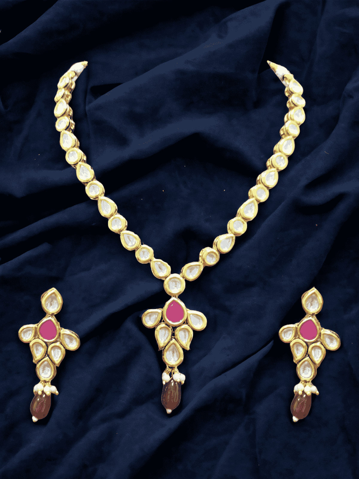 NS502 Maroon Kundan Necklace Earring Jewellery Set