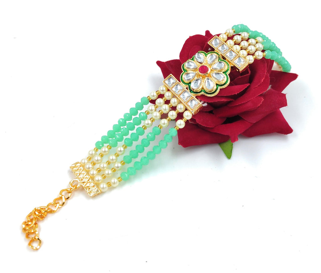 BR02 Mint Green kundan Bracelet for Women and Girls