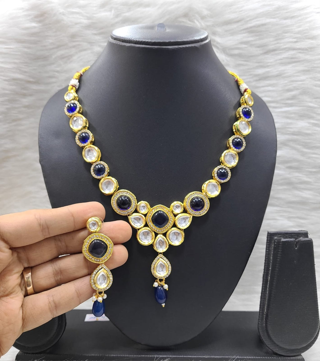 NS676 BLUE Kundan Necklace Earring Jewellery Set