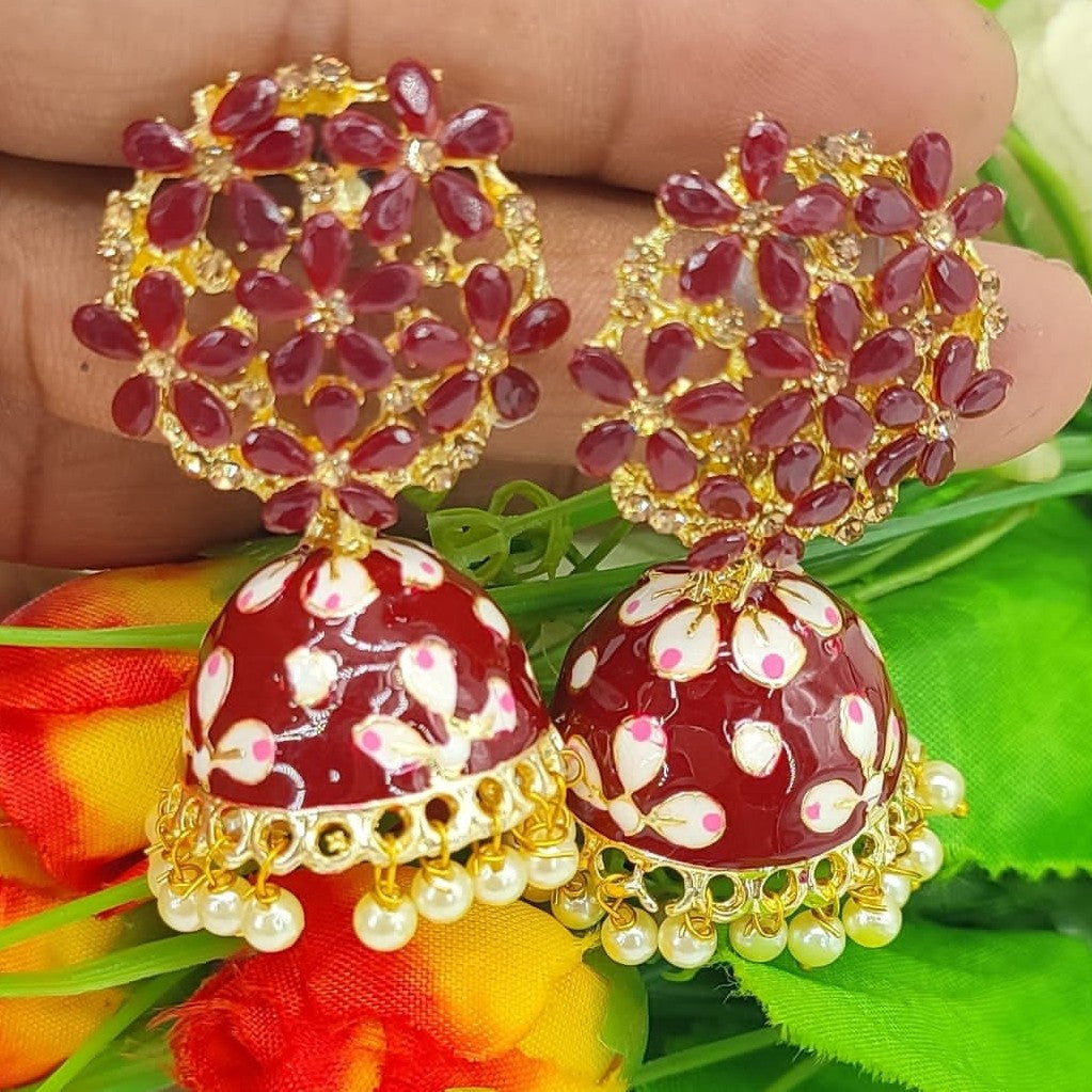 Meenakari Earring (ER43 MAROON) - Earrings Artificial from Knight Angel Jewels