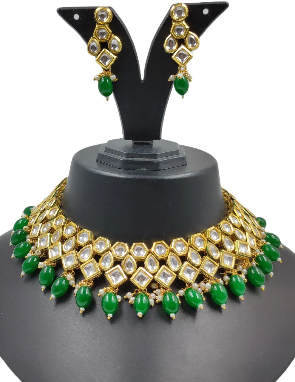 NS615 Green Kundan Necklace Earring Jewellery Set