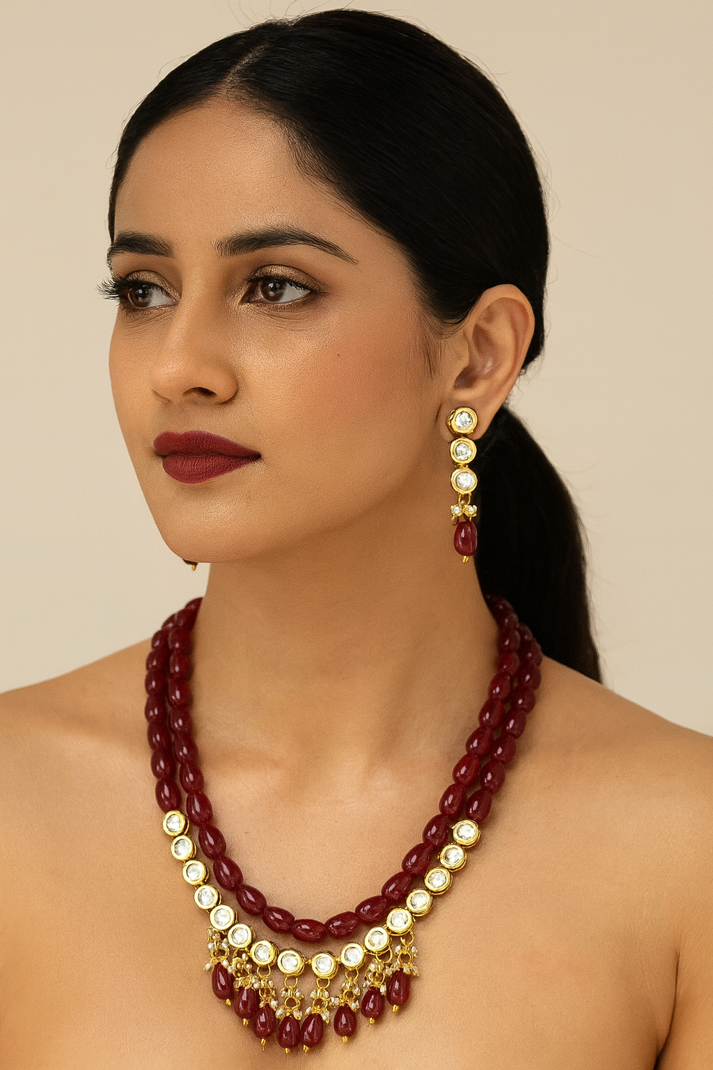 Kundan Pearl Necklace Set (K65 MAROON)