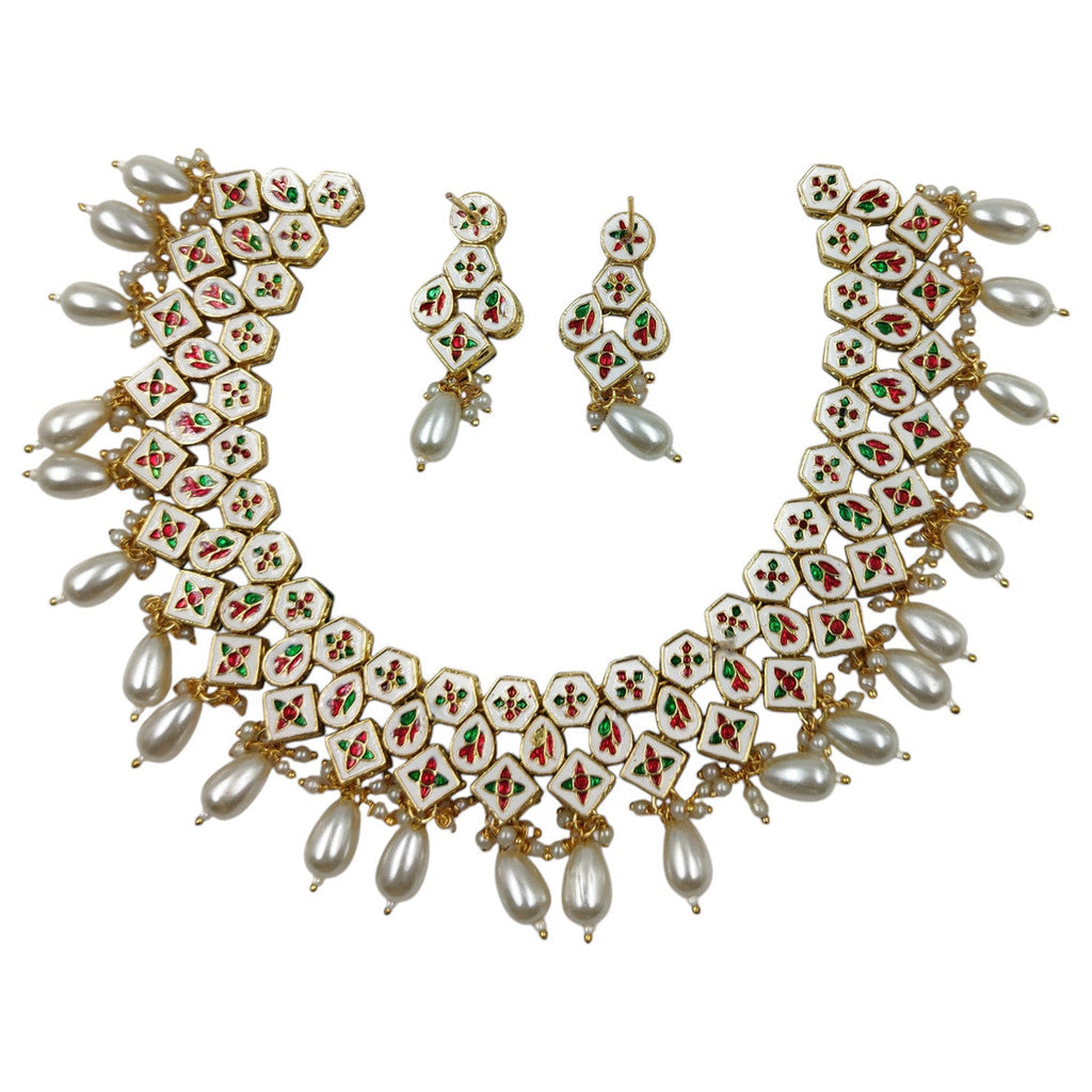 NS615 White Kundan Necklace Earring Jewellery Set