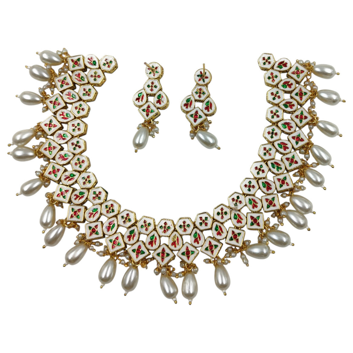 NS615 White Kundan Necklace Earring Jewellery Set