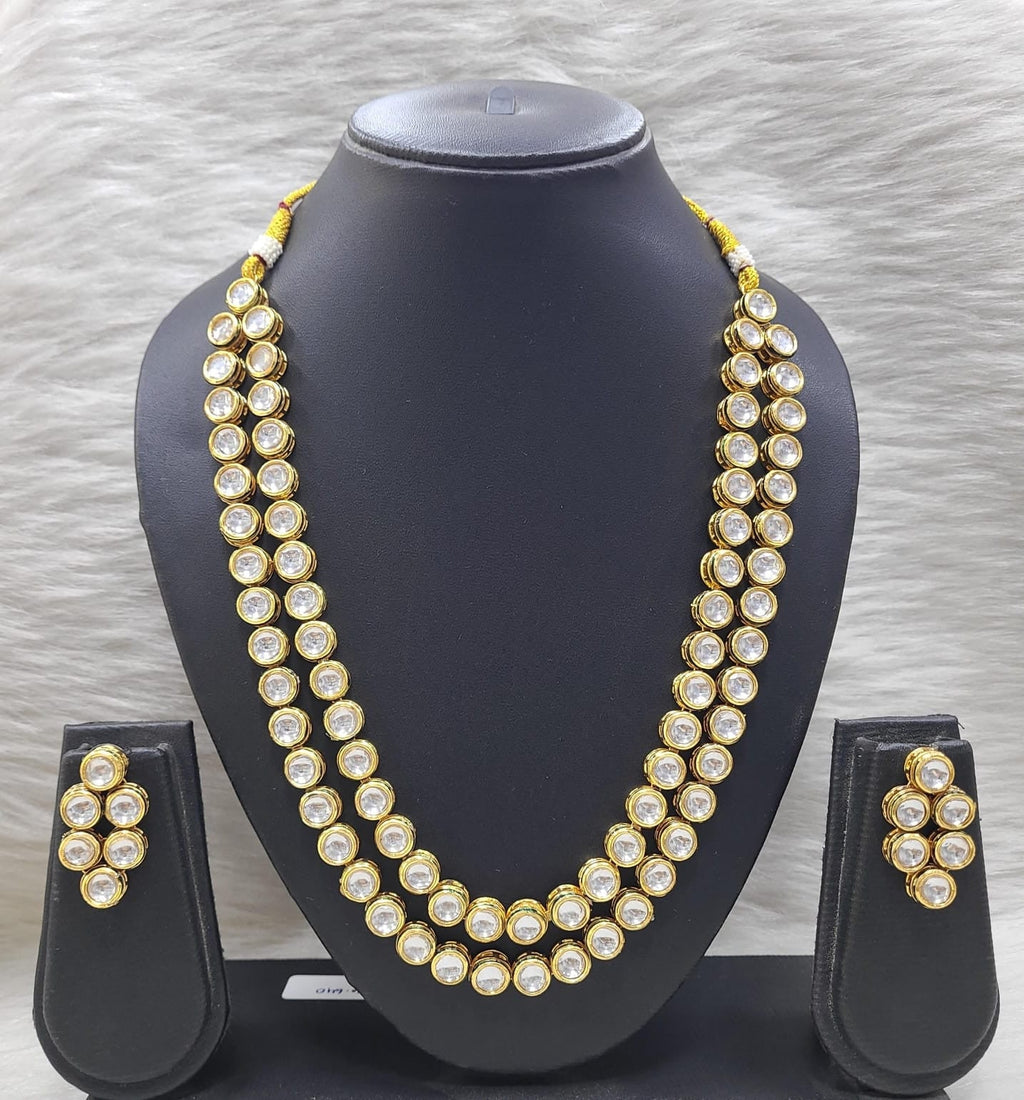 Kundan double line long necklace set