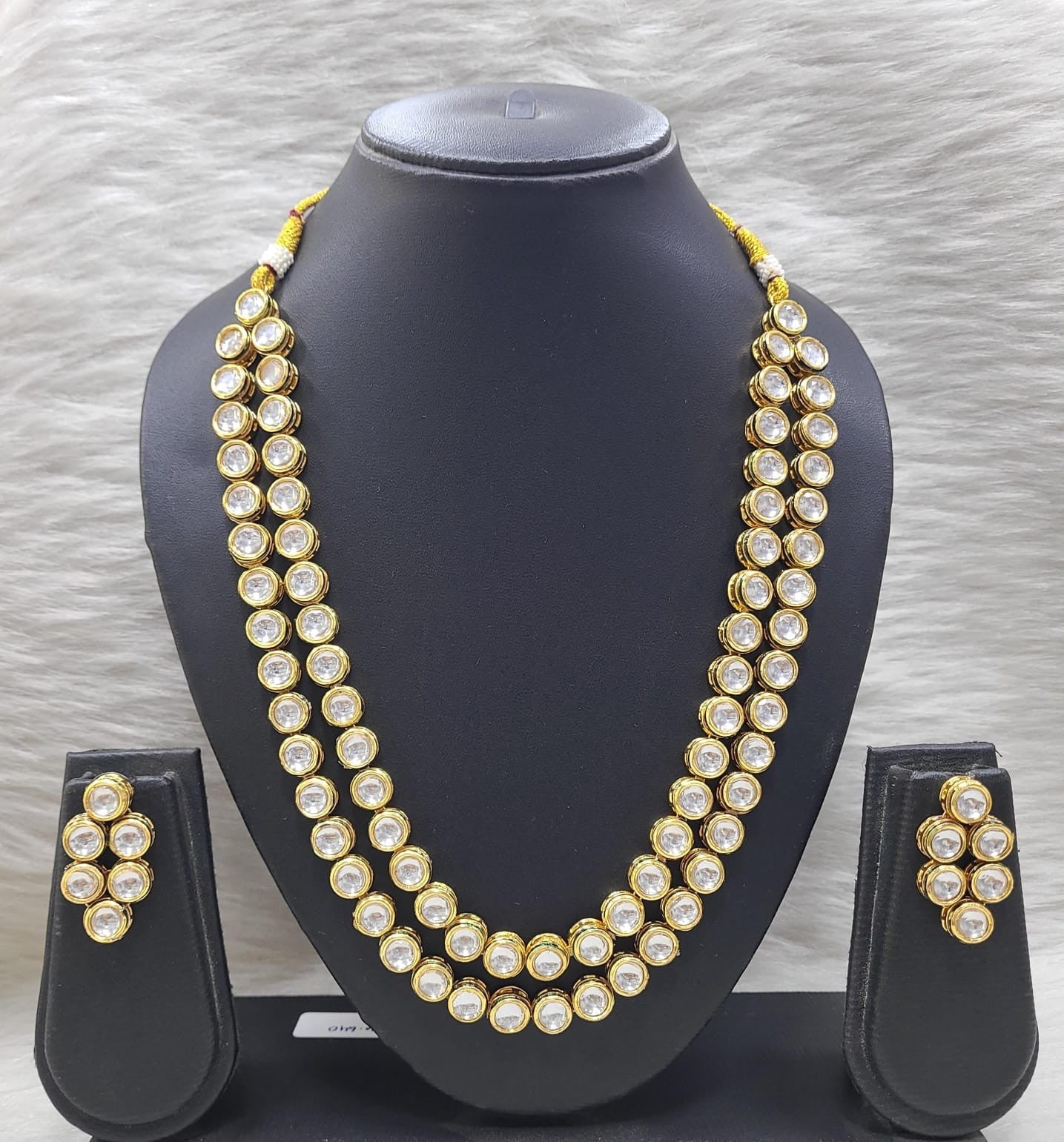 Kundan double line long necklace set