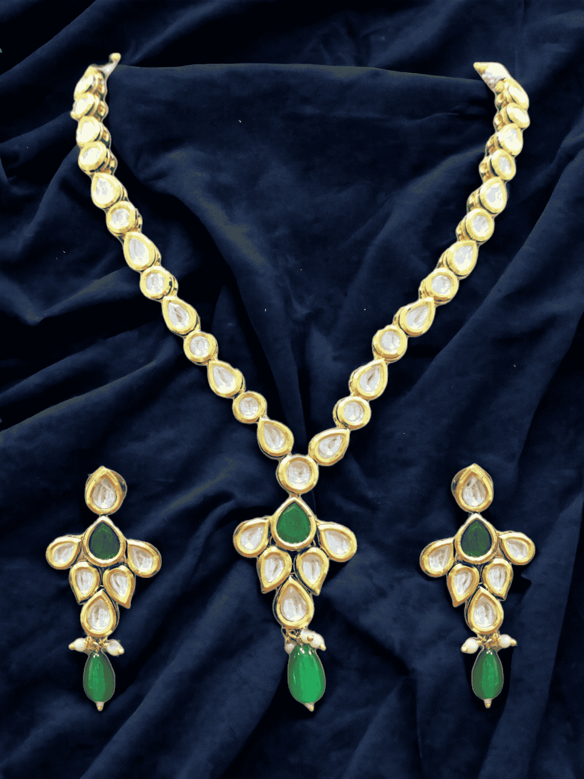 NS502 Green Kundan Necklace Earring Jewellery Set