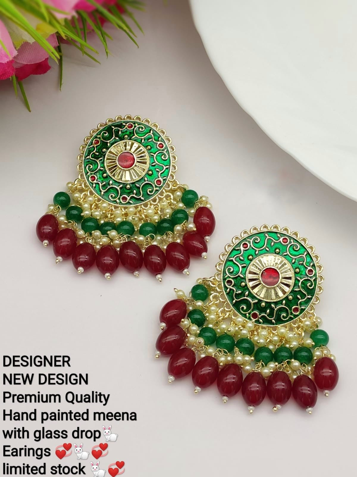 Meenakari Earring (ER87 GREEN) - Earrings Artificial from Knight Angel Jewels
