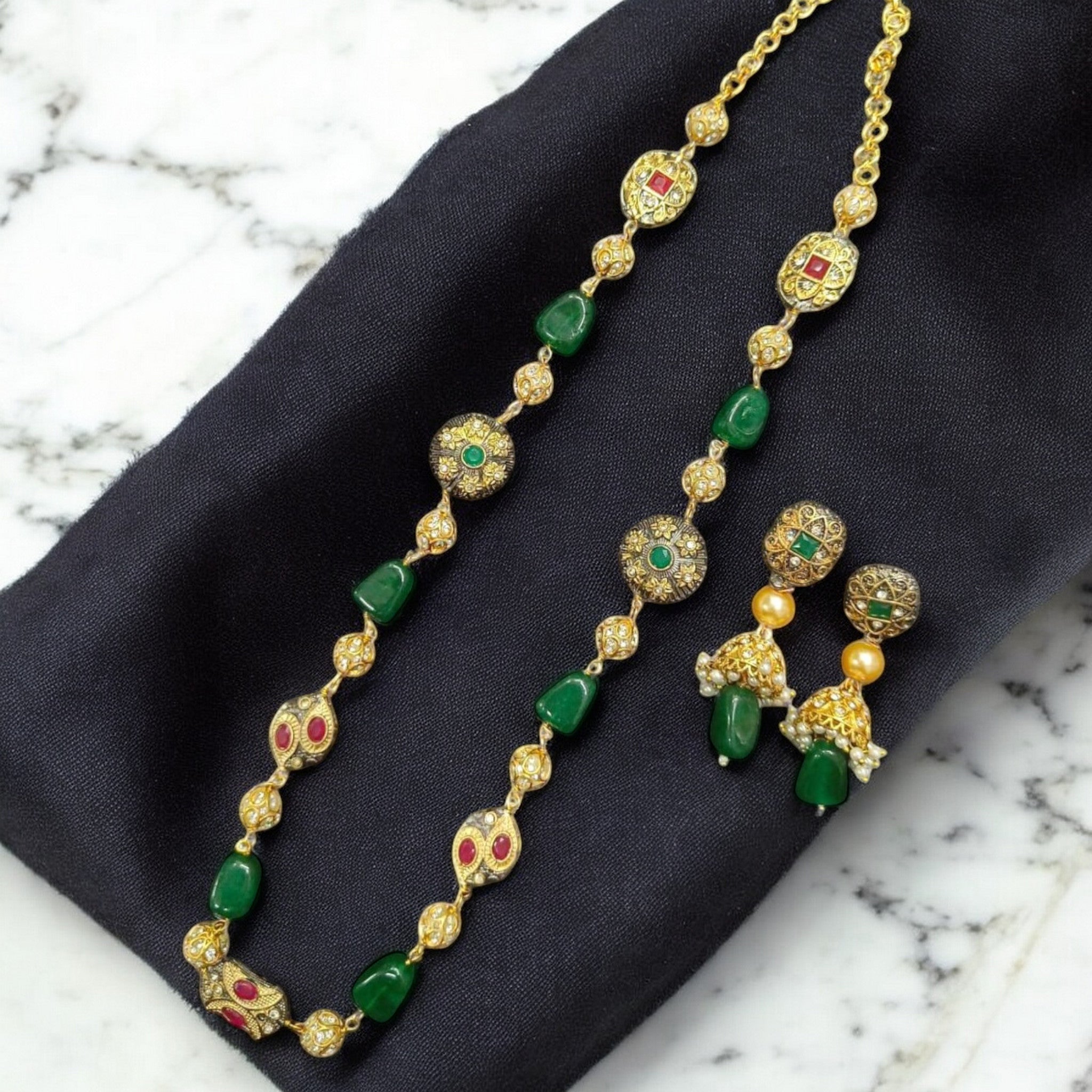 Fine Touch Premium Quality Semiprecious Single line Stone Mala Set